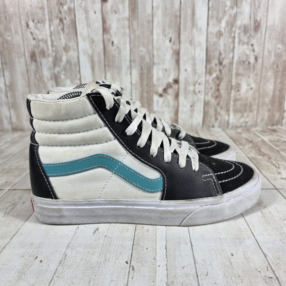 Vans Sk8-Hi High Top Sneakers Black White Teal Womens 8 Mens 6.5 507698